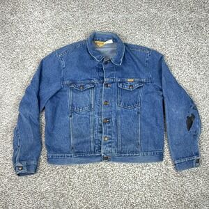 Vintage Rustler Jacket Mens XL Blue Denim Trucker‎ 13oz USA Workwear Western 80s
